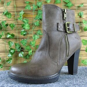 White Mountain Alva Womens Brown Ankle Booties Heeled Zip Buckle Round Toe 6.5 M